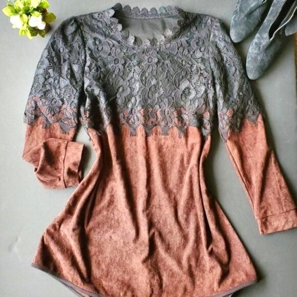 Unbranded faux suede and black lace mini dress - Picture 1 of 7